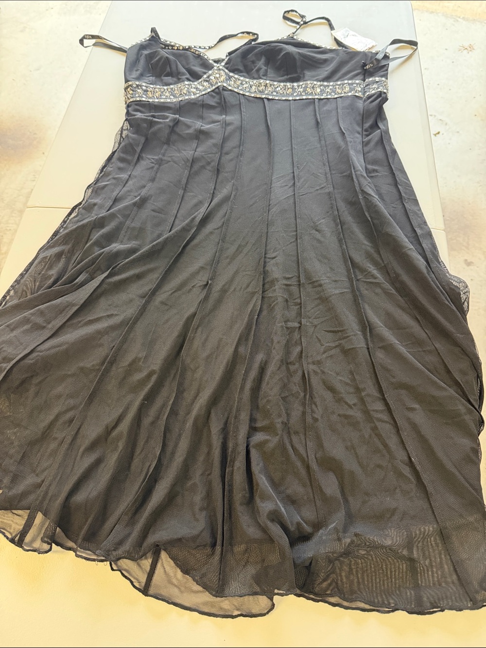 Woman’s Mixit  Black A-Line Dress with Beaded Chest, Size 14. NWT
